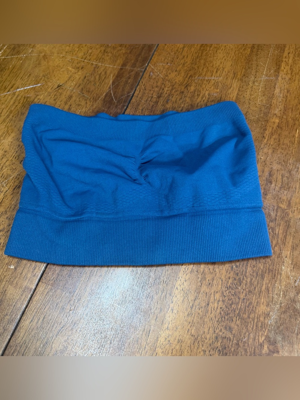 NUX Blue Seamless Ruched Bandeau Sports Bra Crop Top Size Small